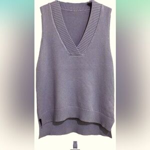 Women's Gray V-Neck Knitted Vest Pullover Loose Sleeveless Sweater Vest size L